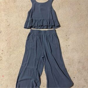 Chic Sleeveless Blue/Grey 2pc Set
